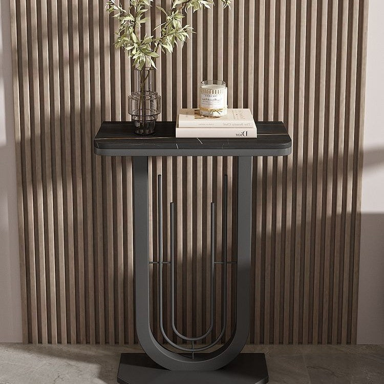 Mesa Consola Rectangular Moderna Minimalista de Hierro y Piedra Sinterizada de 1 Nivel para Entradas