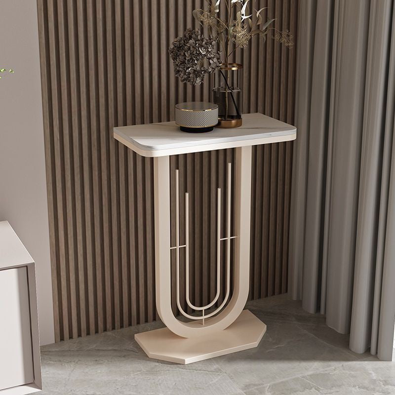 Mesa Consola Rectangular Moderna Minimalista de Hierro y Piedra Sinterizada de 1 Nivel para Entradas
