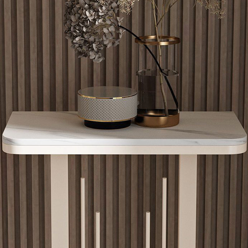 Mesa Consola Rectangular Moderna Minimalista de Hierro y Piedra Sinterizada de 1 Nivel para Entradas