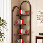 Traditional Chinese Fan-shaped Curved Nan Bamboo Rattan Weaving Corner Shelf Unit 4-Tier For Living Room