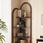 Traditional Chinese Fan-shaped Curved Nan Bamboo Rattan Weaving Corner Shelf Unit 4-Tier For Living Room