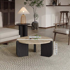 Mesa de centro redonda moderna minimalista de piedra sinterizada y madera maciza para sala de estar