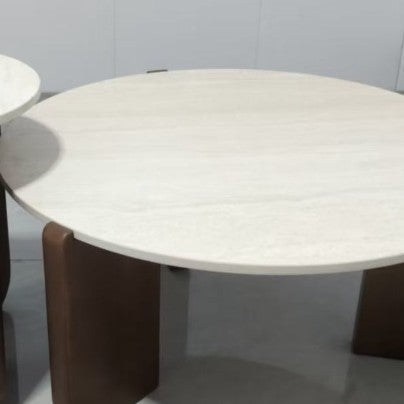 Mesa de centro redonda moderna minimalista de piedra sinterizada y madera maciza para sala de estar
