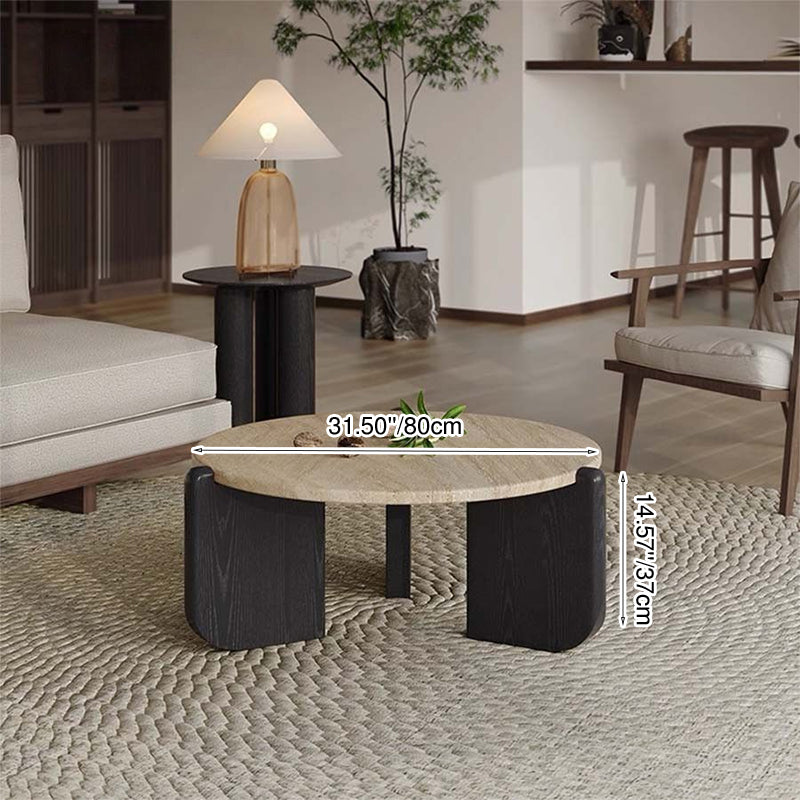 Mesa de centro redonda moderna minimalista de piedra sinterizada y madera maciza para sala de estar