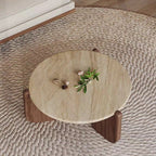 Mesa de centro redonda moderna minimalista de piedra sinterizada y madera maciza para sala de estar