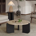Mesa de centro redonda moderna minimalista de piedra sinterizada y madera maciza para sala de estar