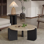 Mesa de centro redonda moderna minimalista de piedra sinterizada y madera maciza para sala de estar