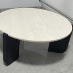 Mesa de centro redonda moderna minimalista de piedra sinterizada y madera maciza para sala de estar