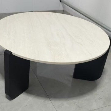 Mesa de centro redonda moderna minimalista de piedra sinterizada y madera maciza para sala de estar