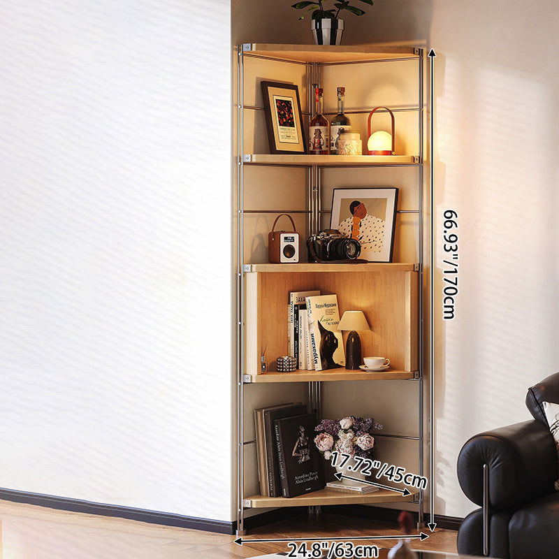 Contemporary Retro Fan-shaped Particle Board Stainless Steel Corner Shelf Unit 4/5-Tier For Living Room