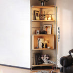 Contemporary Retro Fan-shaped Particle Board Stainless Steel Corner Shelf Unit 4/5-Tier For Living Room