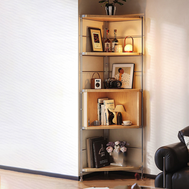Contemporary Retro Fan-shaped Particle Board Stainless Steel Corner Shelf Unit 4/5-Tier For Living Room