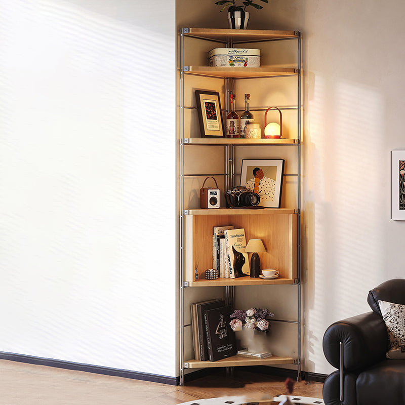 Contemporary Retro Fan-shaped Particle Board Stainless Steel Corner Shelf Unit 4/5-Tier For Living Room