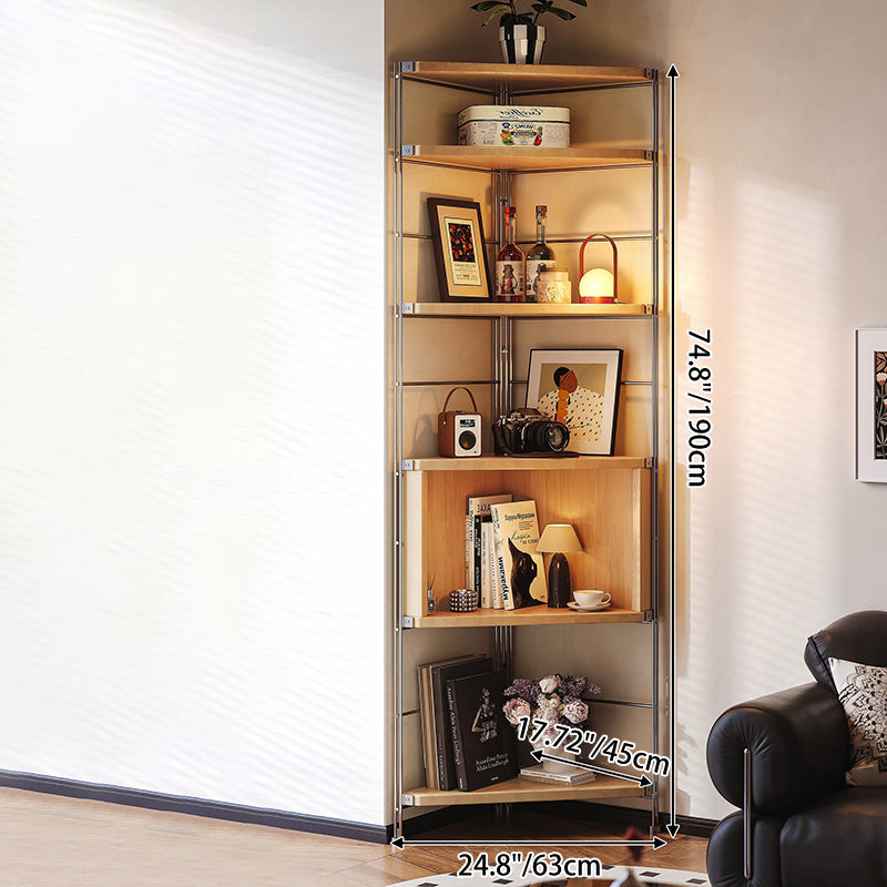 Contemporary Retro Fan-shaped Particle Board Stainless Steel Corner Shelf Unit 4/5-Tier For Living Room