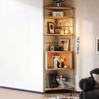 Contemporary Retro Fan-shaped Particle Board Stainless Steel Corner Shelf Unit 4/5-Tier For Living Room