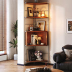 Contemporary Retro Fan-shaped Particle Board Stainless Steel Corner Shelf Unit 4/5-Tier For Living Room