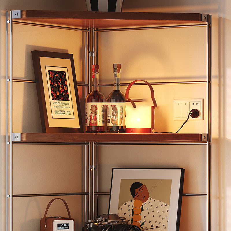 Contemporary Retro Fan-shaped Particle Board Stainless Steel Corner Shelf Unit 4/5-Tier For Living Room