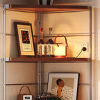 Contemporary Retro Fan-shaped Particle Board Stainless Steel Corner Shelf Unit 4/5-Tier For Living Room