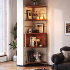 Contemporary Retro Fan-shaped Particle Board Stainless Steel Corner Shelf Unit 4/5-Tier For Living Room
