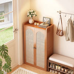 Traditional Japanese Rectangular Nan Bamboo Plastic Rattan MDF Weaving Shoe Storage 6/7/8-Tier For Entryways