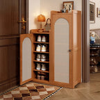Traditional Japanese Rectangular Nan Bamboo Plastic Rattan MDF Weaving Shoe Storage 6/7/8-Tier For Entryways