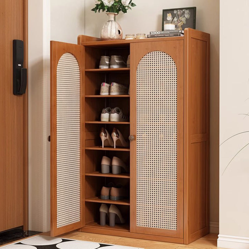 Traditional Japanese Rectangular Nan Bamboo Plastic Rattan MDF Weaving Shoe Storage 6/7/8-Tier For Entryways