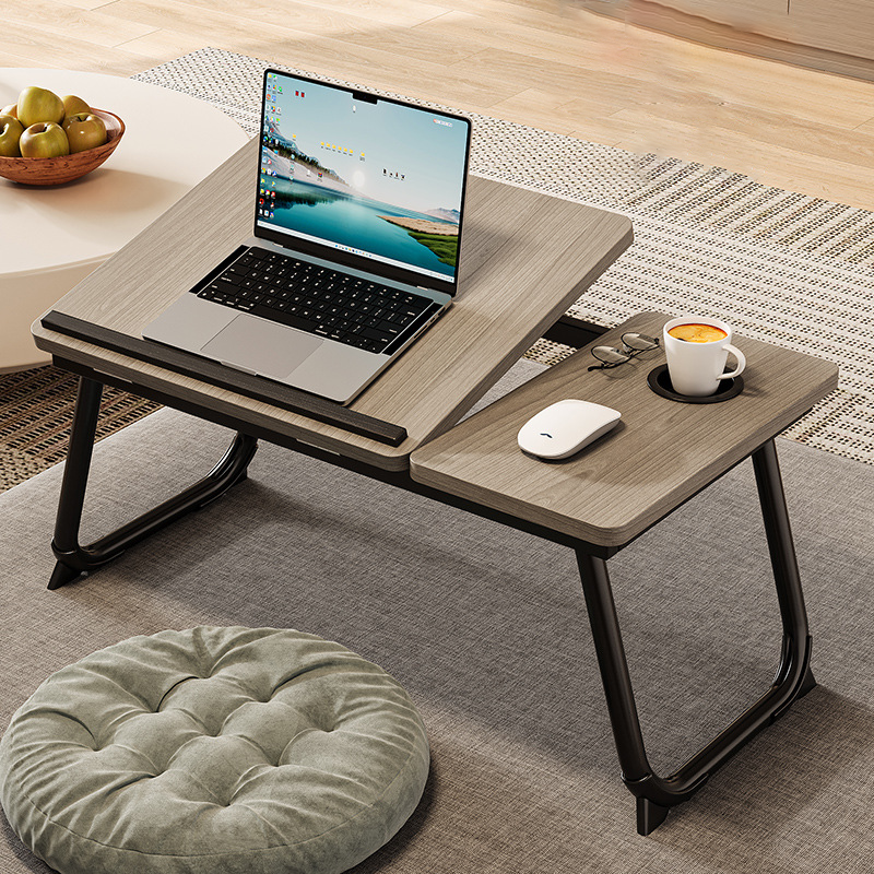 Contemporary Nordic Carbon Steel MDF Rectangular Desks Foldable Angle Adjustable 2-Tray Saucer For Study