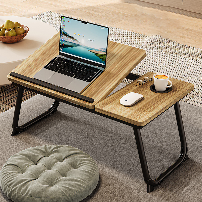 Contemporary Nordic Carbon Steel MDF Rectangular Desks Foldable Angle Adjustable 2-Tray Saucer For Study