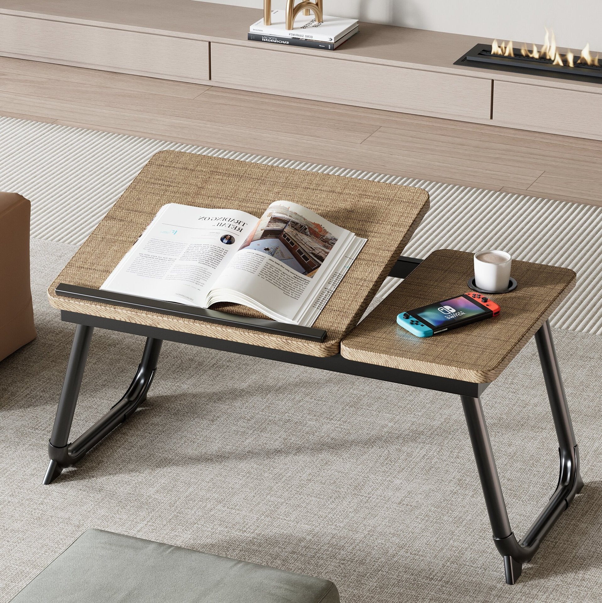 Contemporary Nordic Carbon Steel MDF Rectangular Desks Foldable Angle Adjustable 2-Tray Saucer For Study