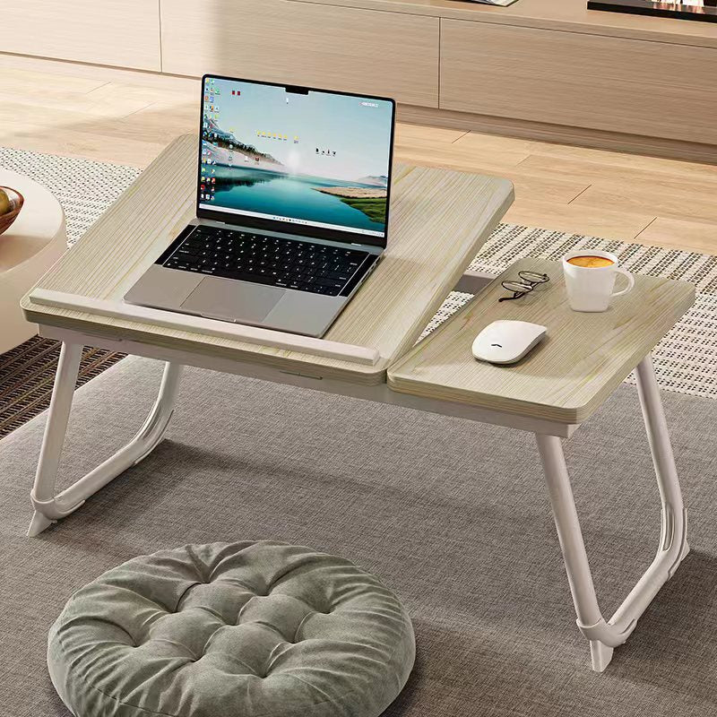 Contemporary Nordic Carbon Steel MDF Rectangular Desks Foldable Angle Adjustable 2-Tray Saucer For Study