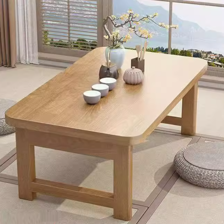 Traditional Japanese Medium-Density Fiberboard Rounded Rectangular Ended Table 1-Tier Folding Design For Living Room