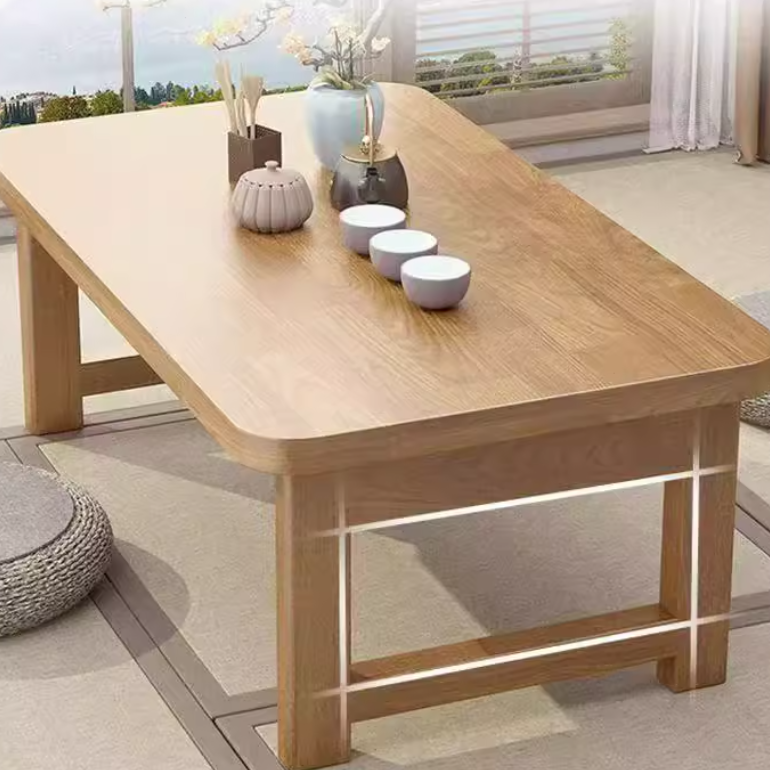 Traditional Japanese Medium-Density Fiberboard Rounded Rectangular Ended Table 1-Tier Folding Design For Living Room
