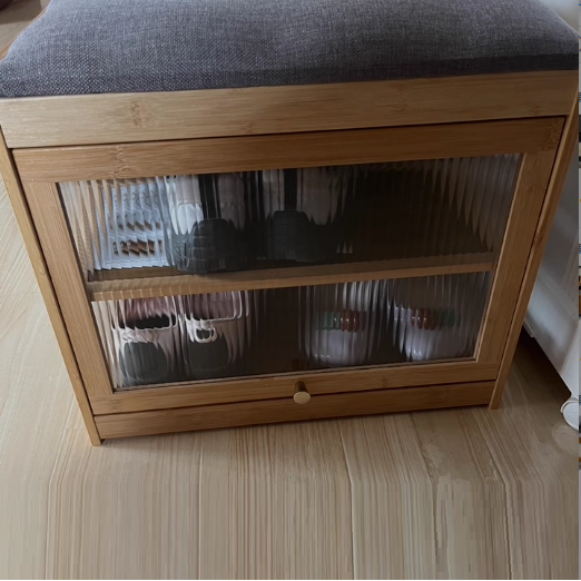 Banco para zapatos ventilado rectangular de lino ABS de bambú japonés tradicional para recibidor y sala de estar