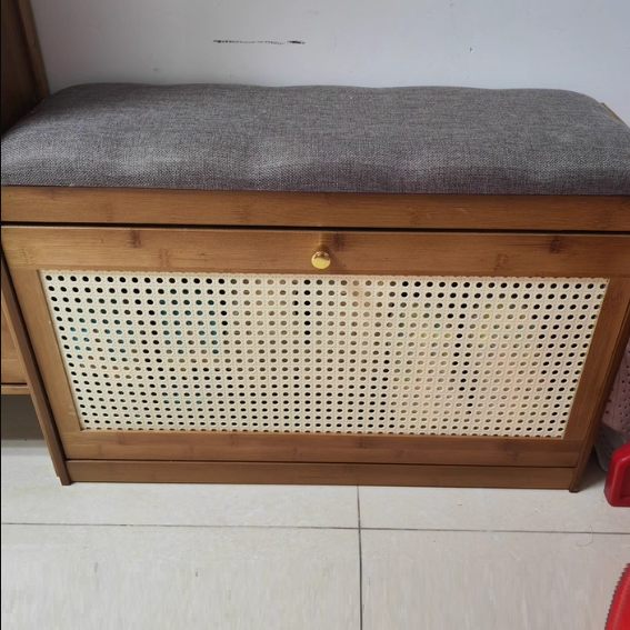 Banco para zapatos ventilado rectangular de lino ABS de bambú japonés tradicional para recibidor y sala de estar