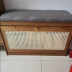 Banco para zapatos ventilado rectangular de lino ABS de bambú japonés tradicional para recibidor y sala de estar
