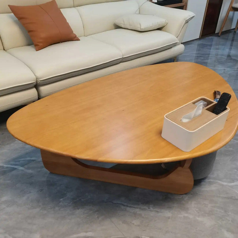 Traditional Japanese Rubberwood Rounded Triangle Coffee Table 1-Tier For Living Room