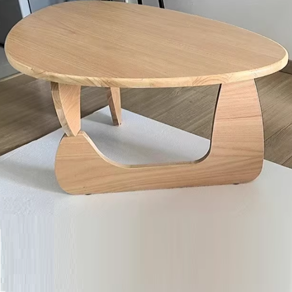 Traditional Japanese Rubberwood Rounded Triangle Coffee Table 1-Tier For Living Room