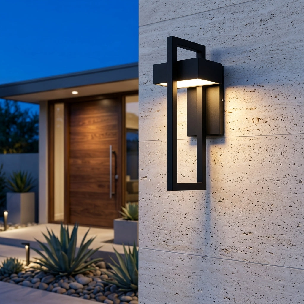 Architectural Geometric LED Outdoor Wall Sconce Waterproof Stainless Steel Exterior Porch Light for Modern Front Door and Patio