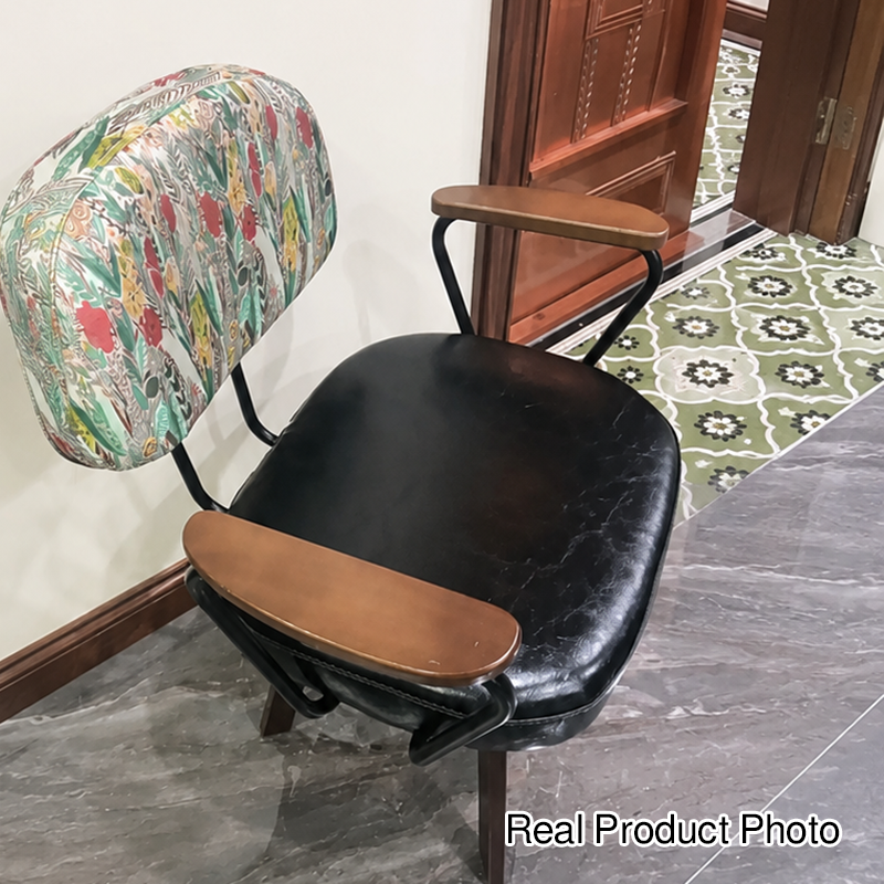 Traditional Vintage Oil Wax Leather Sponge Square Desk Chair Backrest Armrest Swivel For Home Office
