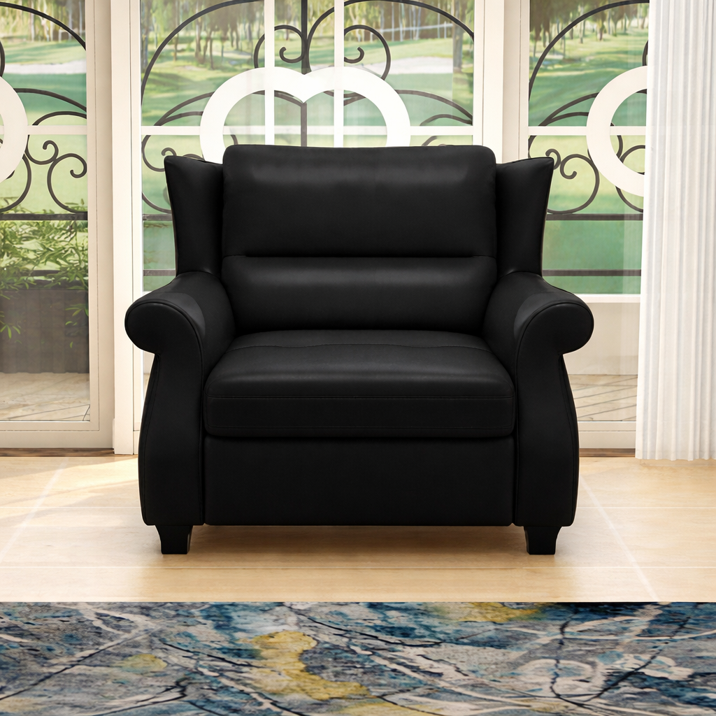 Luxurious Modern Leather Accent Chair with Solid Wood Frame, Ergonomic Backrest and Armrests — Ideal for Living Room or Bedroom