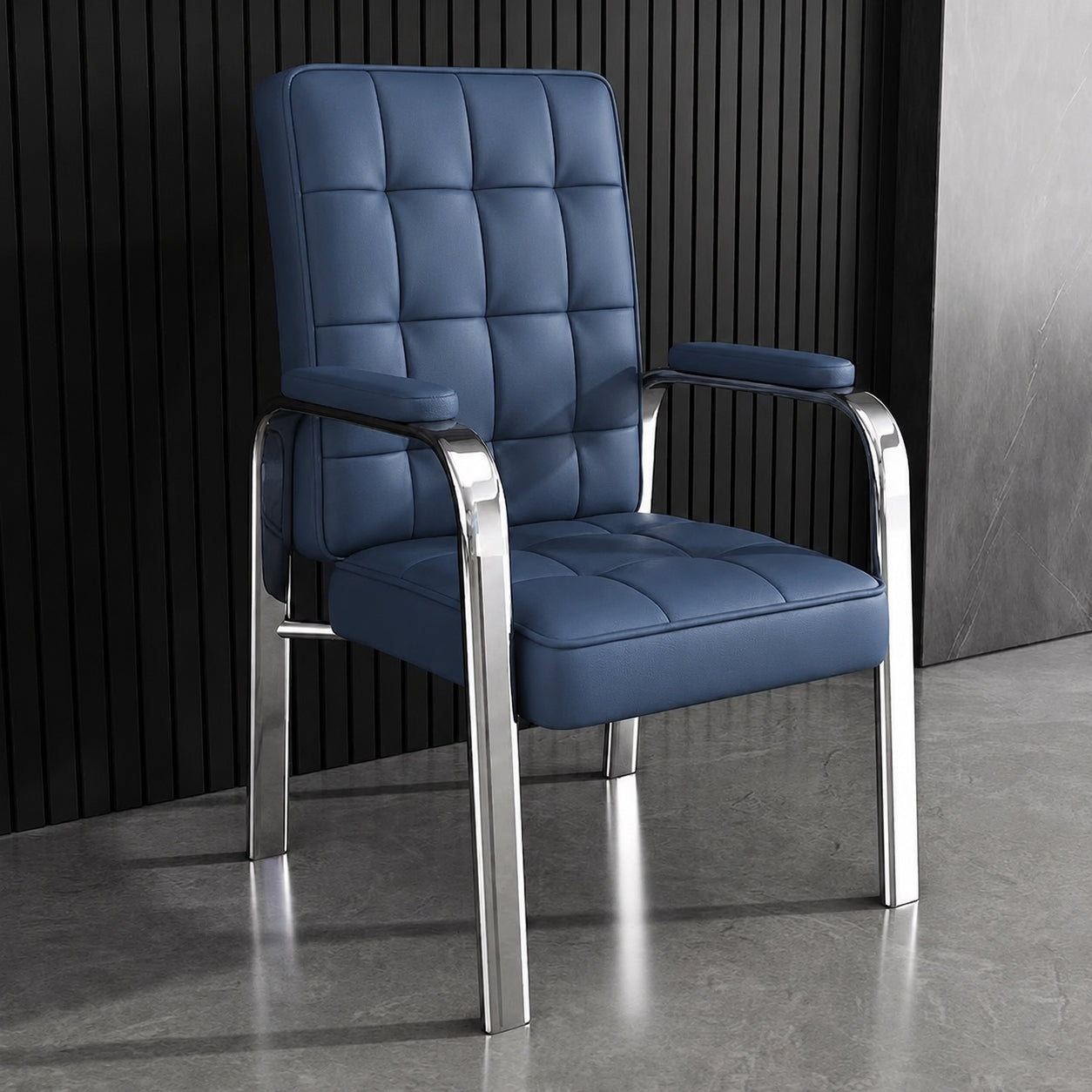 Modern Luxury Rectangular Square Steel PU Leather Accent Chair Backrest Armrest For Living Room