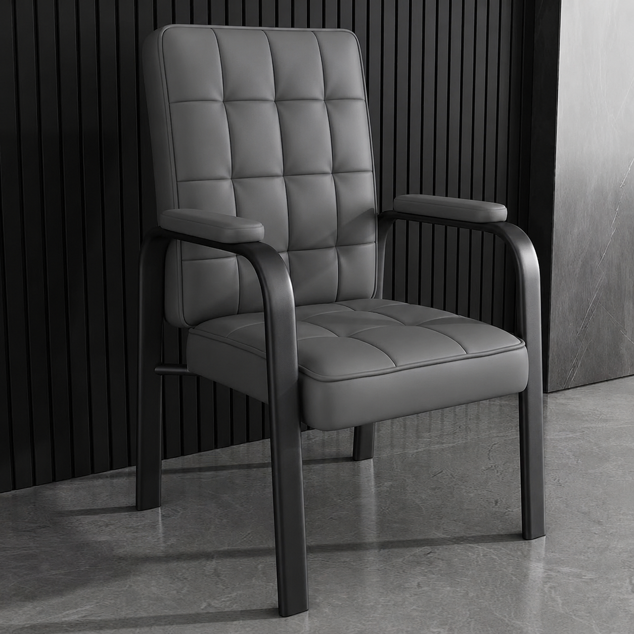 Modern Luxury Rectangular Square Steel PU Leather Accent Chair Backrest Armrest For Living Room