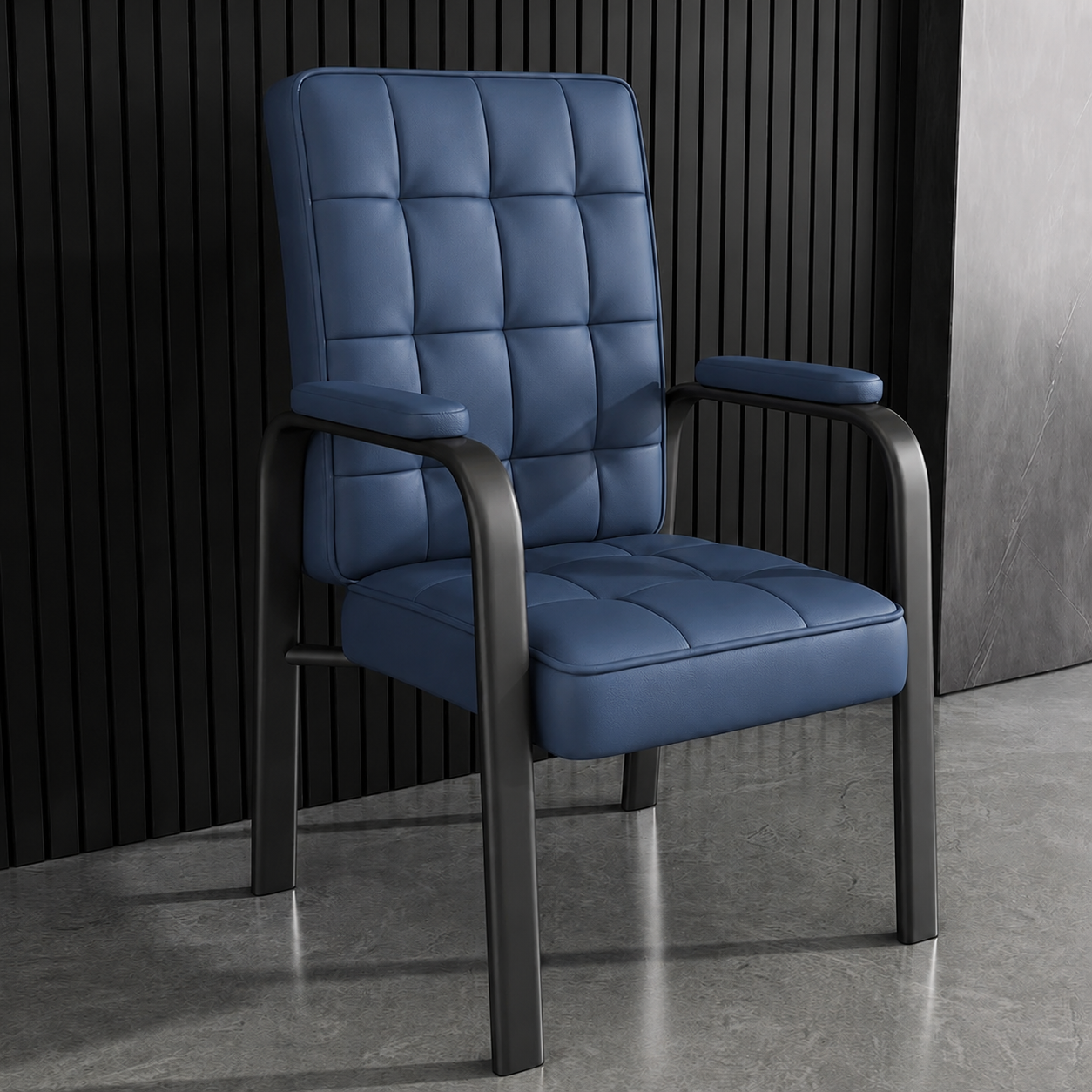Modern Luxury Rectangular Square Steel PU Leather Accent Chair Backrest Armrest For Living Room