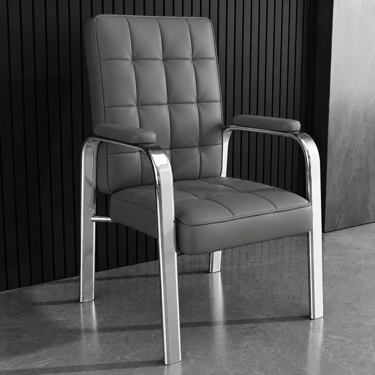 Modern Luxury Rectangular Square Steel PU Leather Accent Chair Backrest Armrest For Living Room