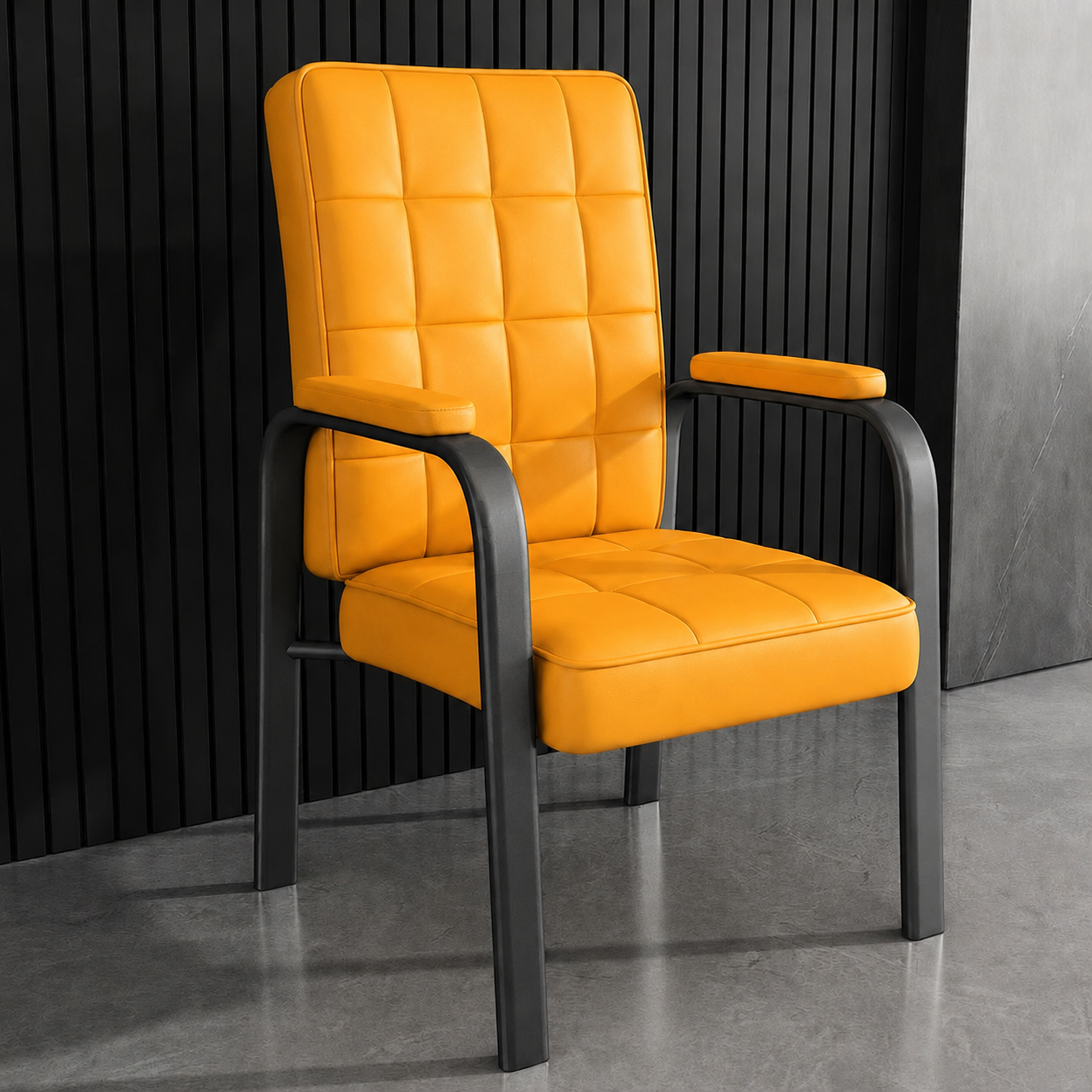 Modern Luxury Rectangular Square Steel PU Leather Accent Chair Backrest Armrest For Living Room