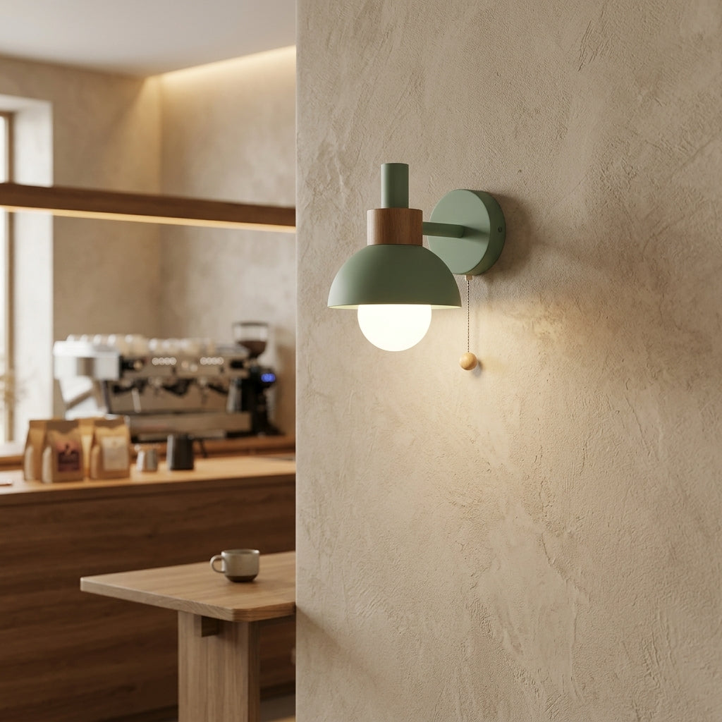 Elegant Japandi Minimalist Wooden Wall Sconce with Pull Chain Premium Bedside Accent Lamp for Master Bedroom Boutique Hotels and Cafes