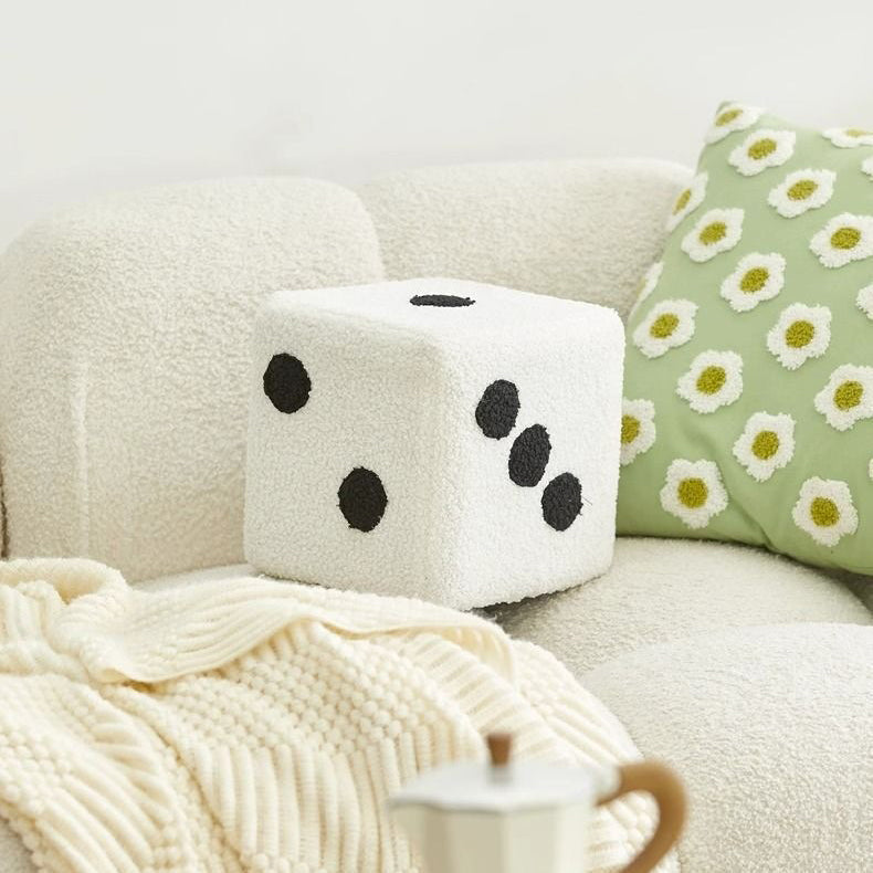Contemporary Creative Cube Dice Sherpa Fabric Wood Chair Backless Armless For Living Room
