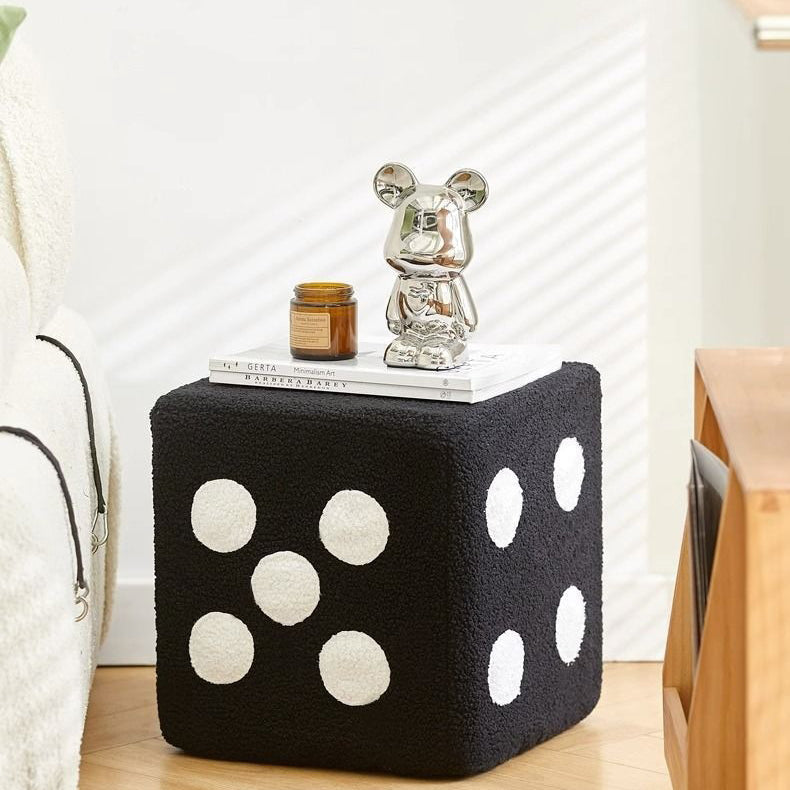 Contemporary Creative Cube Dice Sherpa Fabric Wood Chair Backless Armless For Living Room