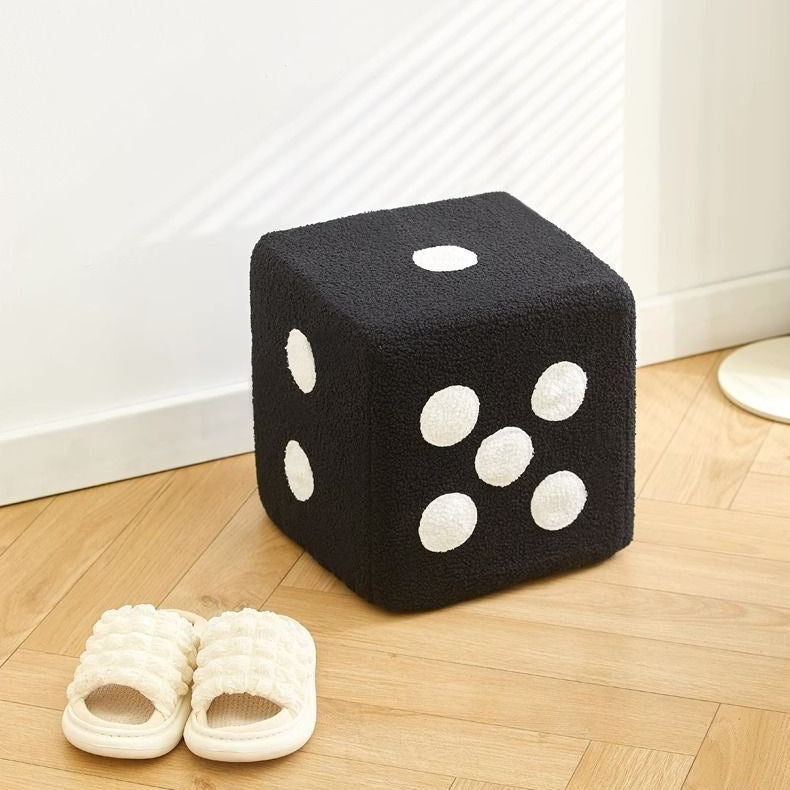 Contemporary Creative Cube Dice Sherpa Fabric Wood Chair Backless Armless For Living Room