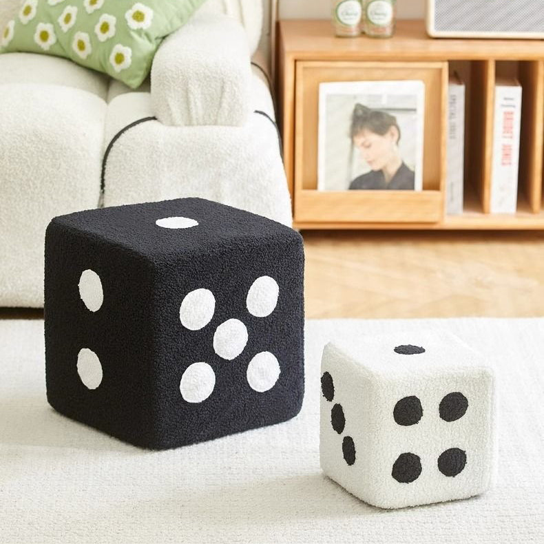 Contemporary Creative Cube Dice Sherpa Fabric Wood Chair Backless Armless For Living Room